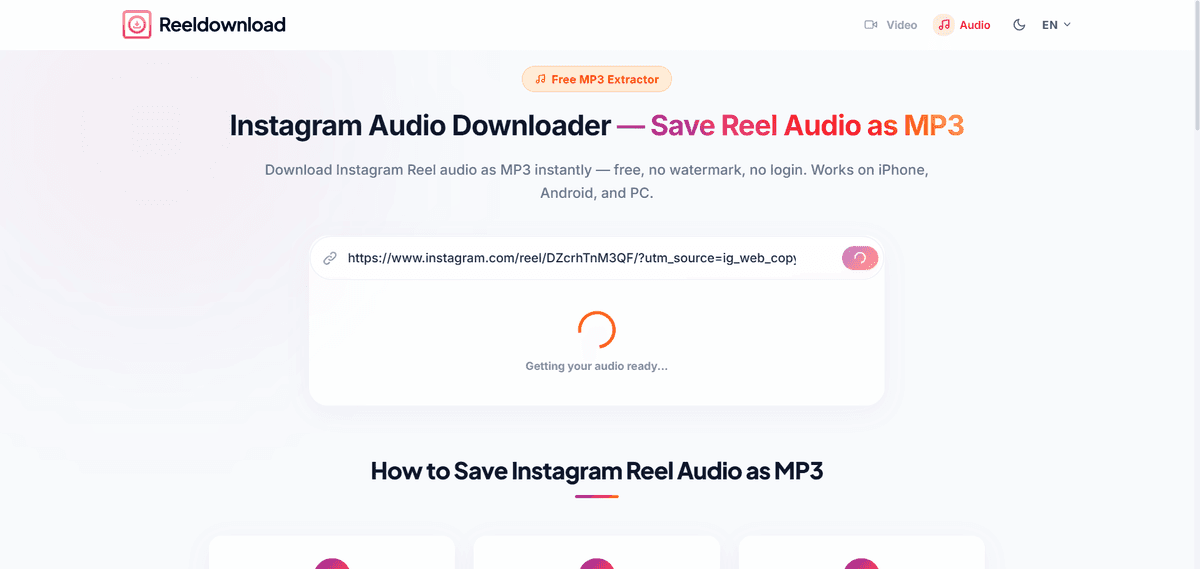 Paste Instagram Reel to download audio