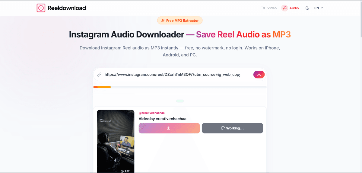 Preview and download Instagram Reel Audio